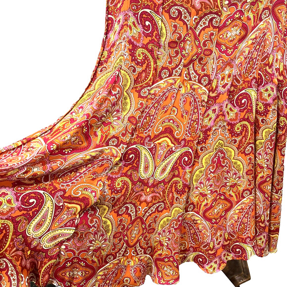 Vintage Talbots Silk Maxi Skirt Size 10 Pink Orange Yellow Paisley Lined Luxury - Picture 2 of 8